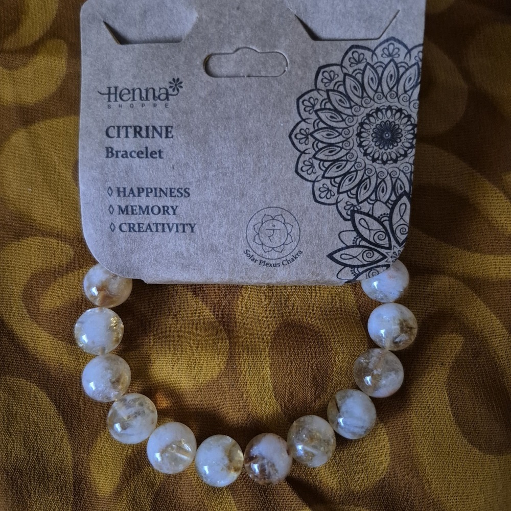 Henna Shoppe Citrine Bracelet 10 mm Stretch Happiness Memory‎ Creativity NEW